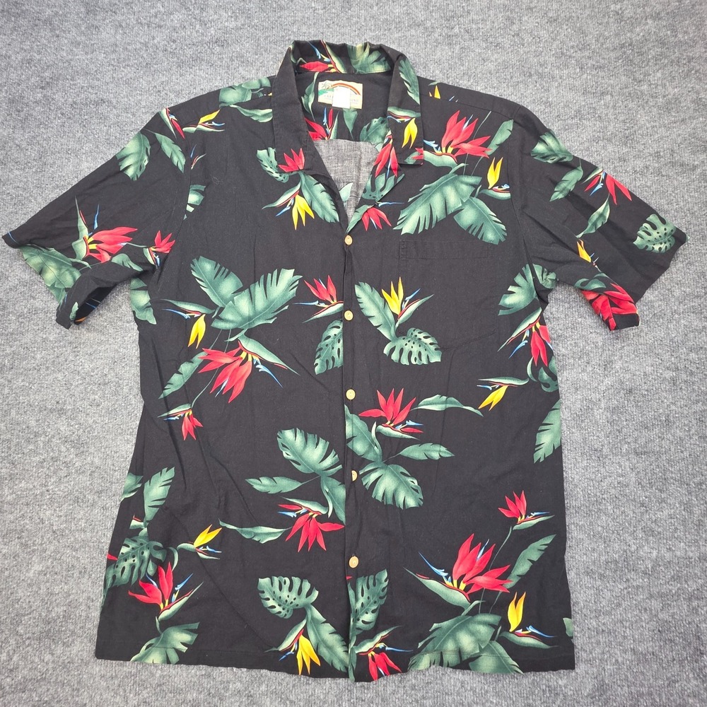 Paradise Found Shirt Mens 2XL Black Floral Hawaiian Short Sleeve Button Up